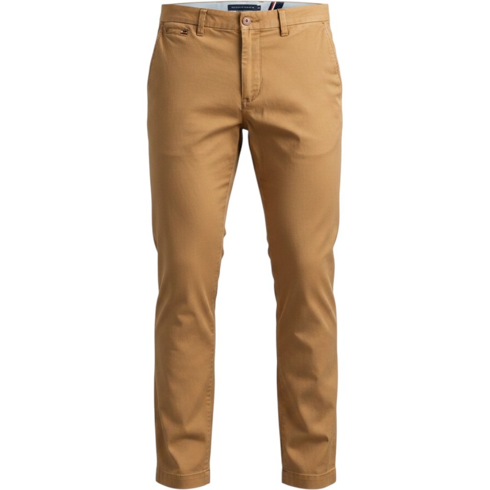 Tommy Hilfiger Mens Custom Fit Chino Pants Tan Camel 34x34 Flat Front Trousers
